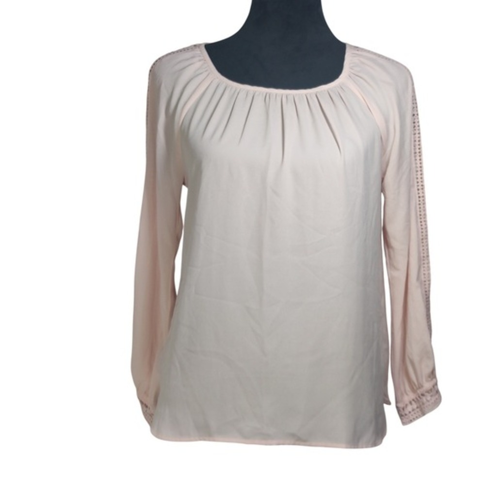 LOFT PETITES Women's Light Pink‎ Crochet Sleeve Blouse Top SP spring
